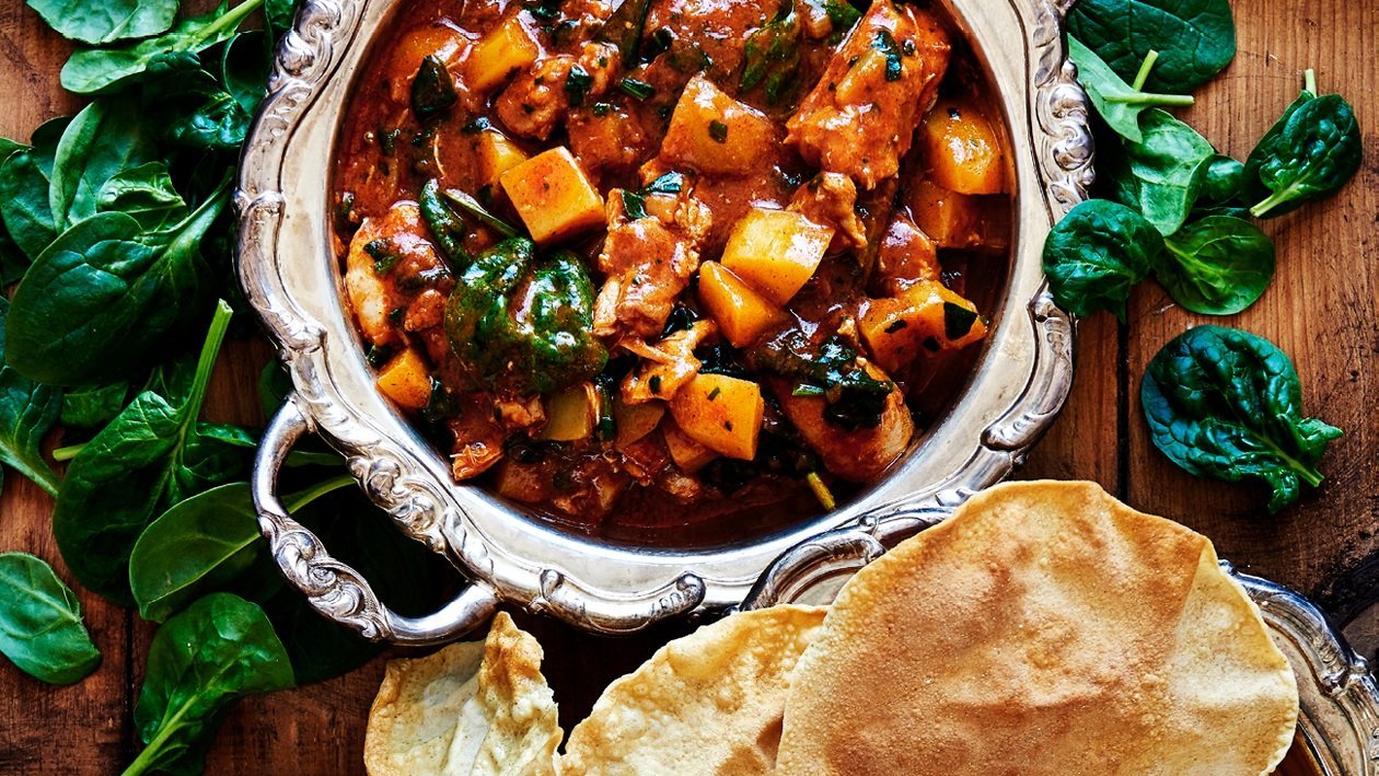 Butter Chicken med kartofler og spinat Butter Chicken med kartofler og spinat