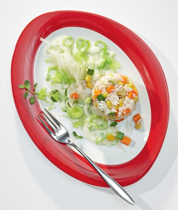 Buchweizen-Reis-Gemüse-Pfanne mit Lauchsauce Buchweizen-Reis-Gemüse-Pfanne mit Lauchsauce