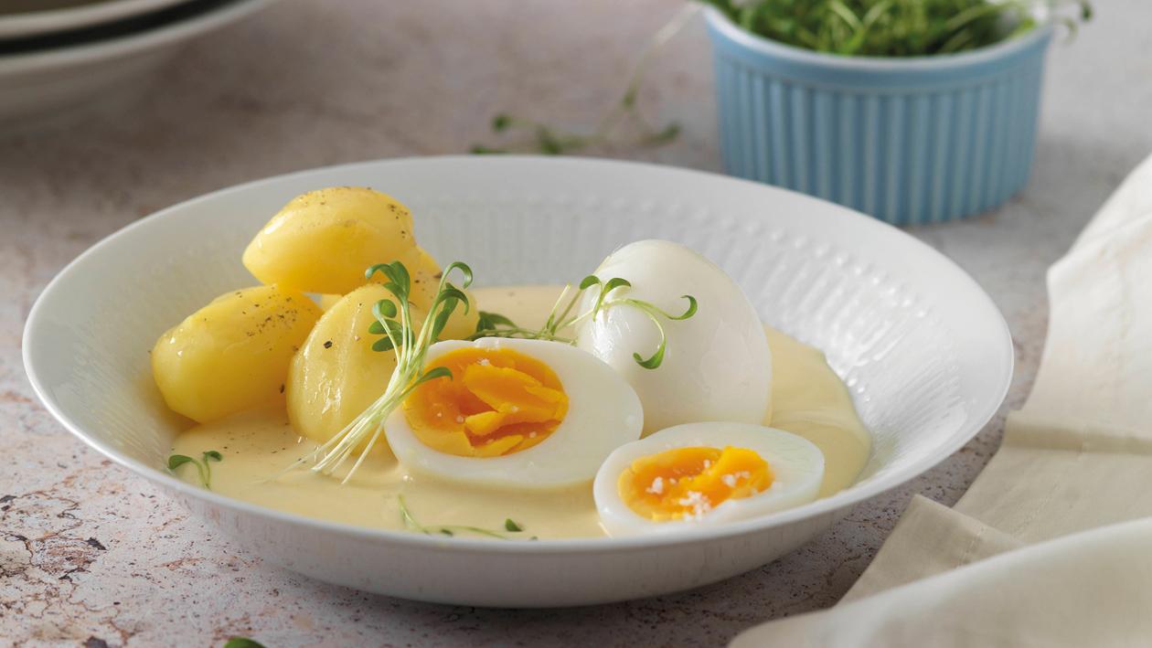 Ei mit Senfsauce und Kartoffeln Ei mit Senfsauce und Kartoffeln