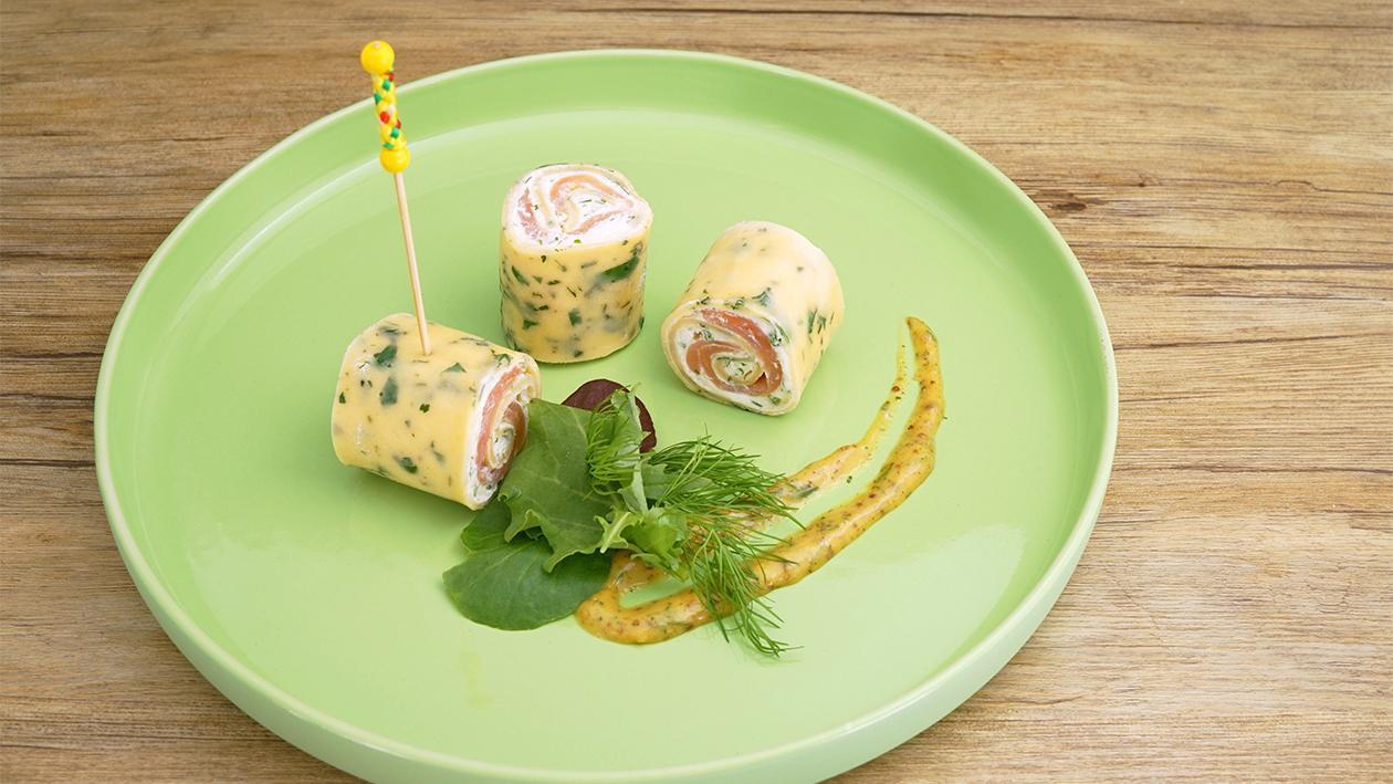 Gefüllte Rauchlauchs-Crepés & Senf-Honig-Mayonnaise Gefüllte Rauchlauchs-Crepés & Senf-Honig-Mayonnaise
