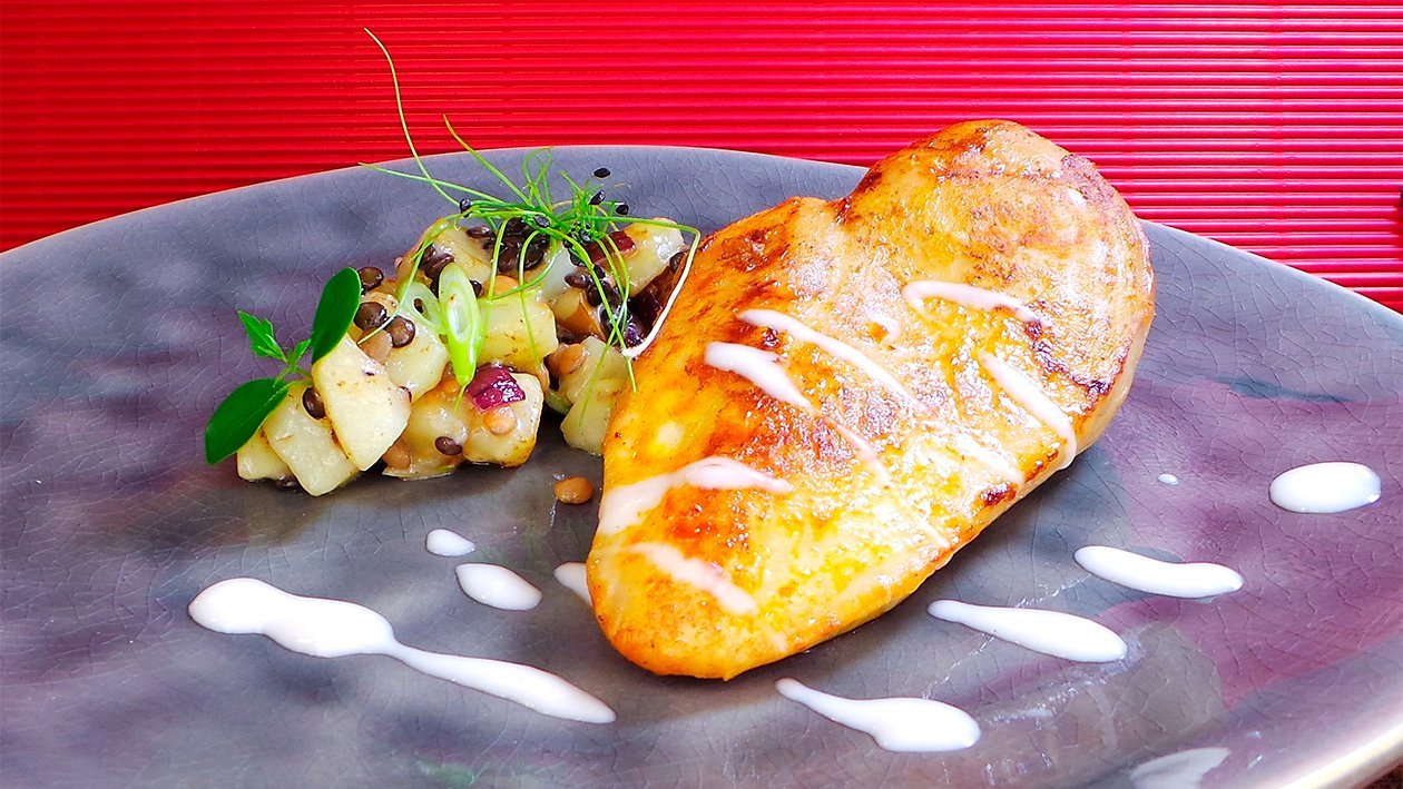 Gegrillte Hähnchenbrust mit Kokos - Linsenragout Gegrillte Hähnchenbrust mit Kokos - Linsenragout
