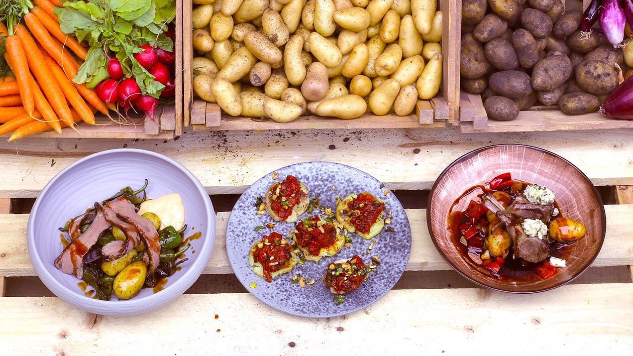 Grilled Potato / Tomato Salsa / Peanut Crumble Grilled Potato / Tomato Salsa / Peanut Crumble