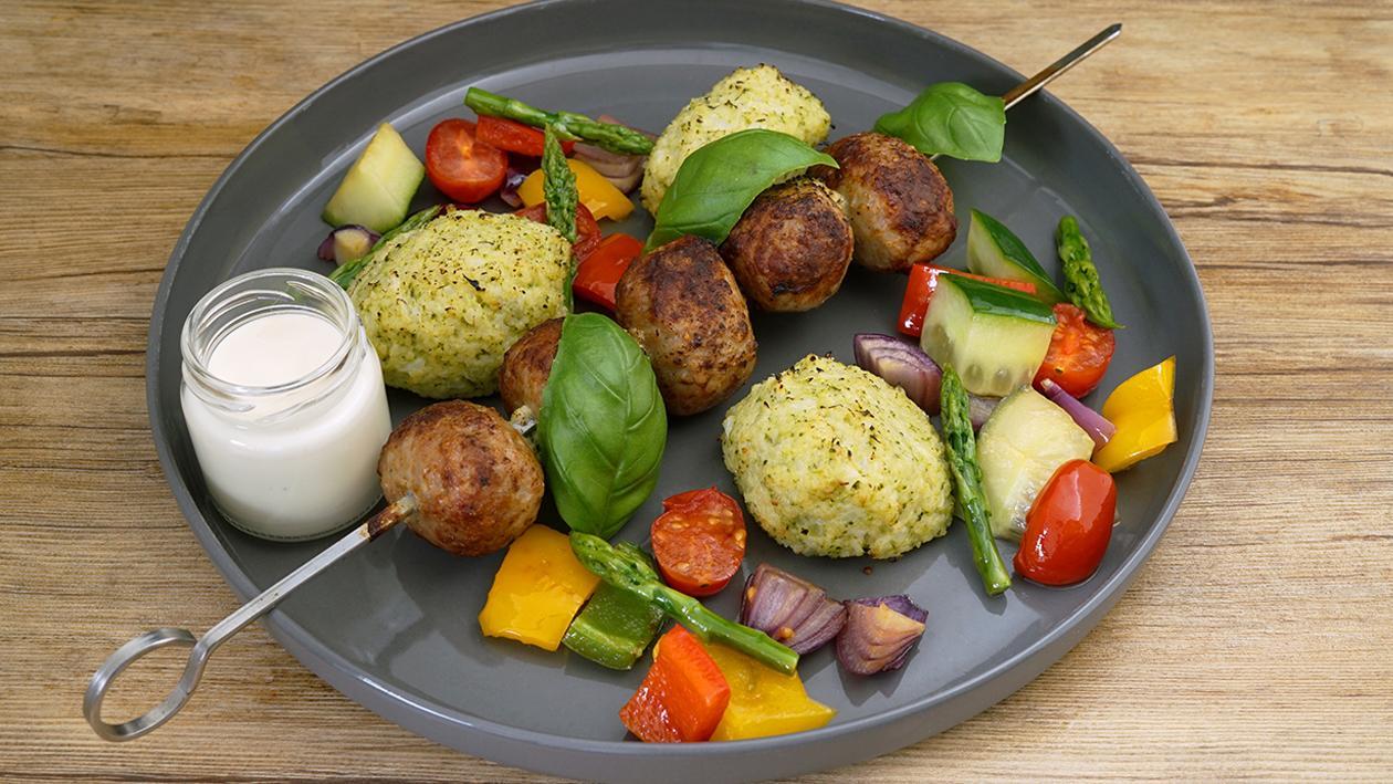 Hellmann´s Hackfleischspieß - Blumenkohl Romanesco Couscous Hellmann´s Hackfleischspieß - Blumenkohl Romanesco Couscous