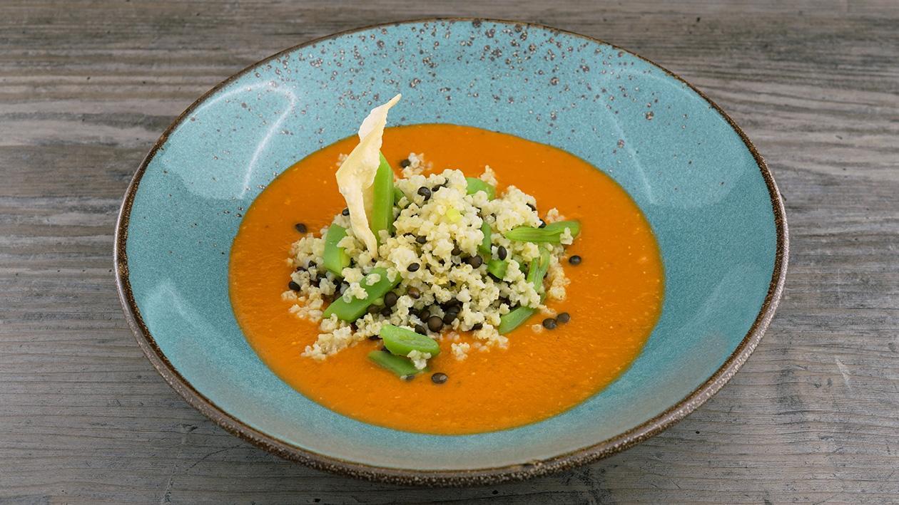 Hirse und Bohnen auf roter Linsensauce Hirse und Bohnen auf roter Linsensauce