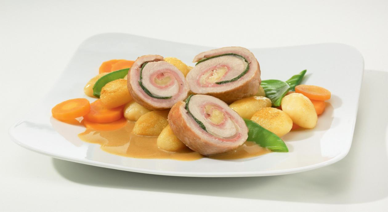 Involtini vom Schwein mit Roher Schinken-Käse-Salbei-Füllung in feiner Senfsauce Involtini vom Schwein mit Roher Schinken-Käse-Salbei-Füllung in feiner Senfsauce