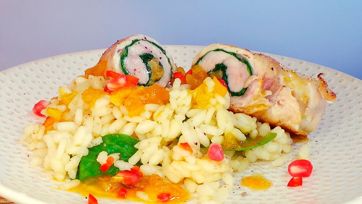 Involtini vom Truthahn mit Risotto und Aprikosen - Orangen - Chutney Involtini vom Truthahn mit Risotto und Aprikosen - Orangen - Chutney