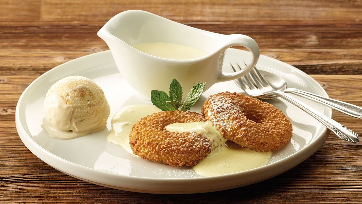 Knusprige Apfelradl mit Vanillesauce Knusprige Apfelradl mit Vanillesauce