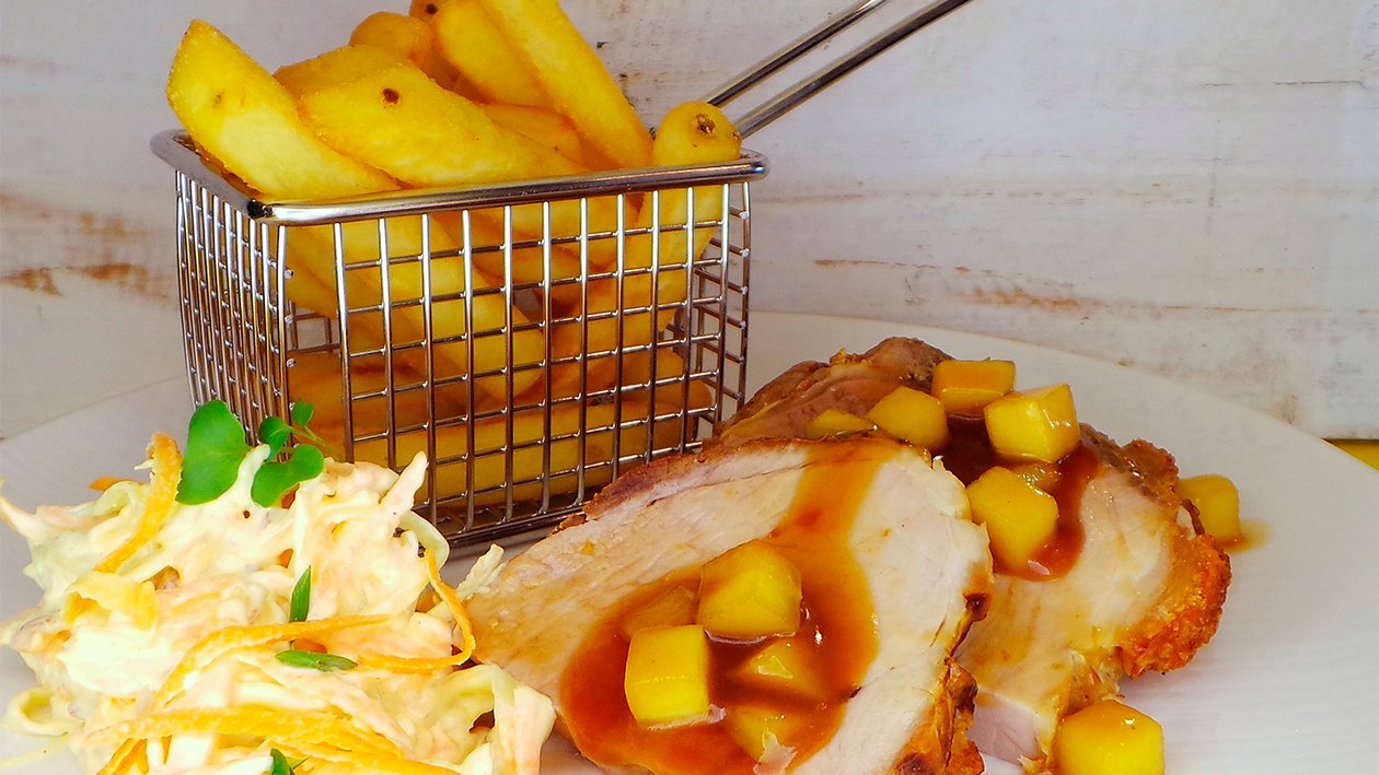 Krustenbraten mit Apfel-Cidersauce und Coleslawsalat Krustenbraten mit Apfel-Cidersauce und Coleslawsalat