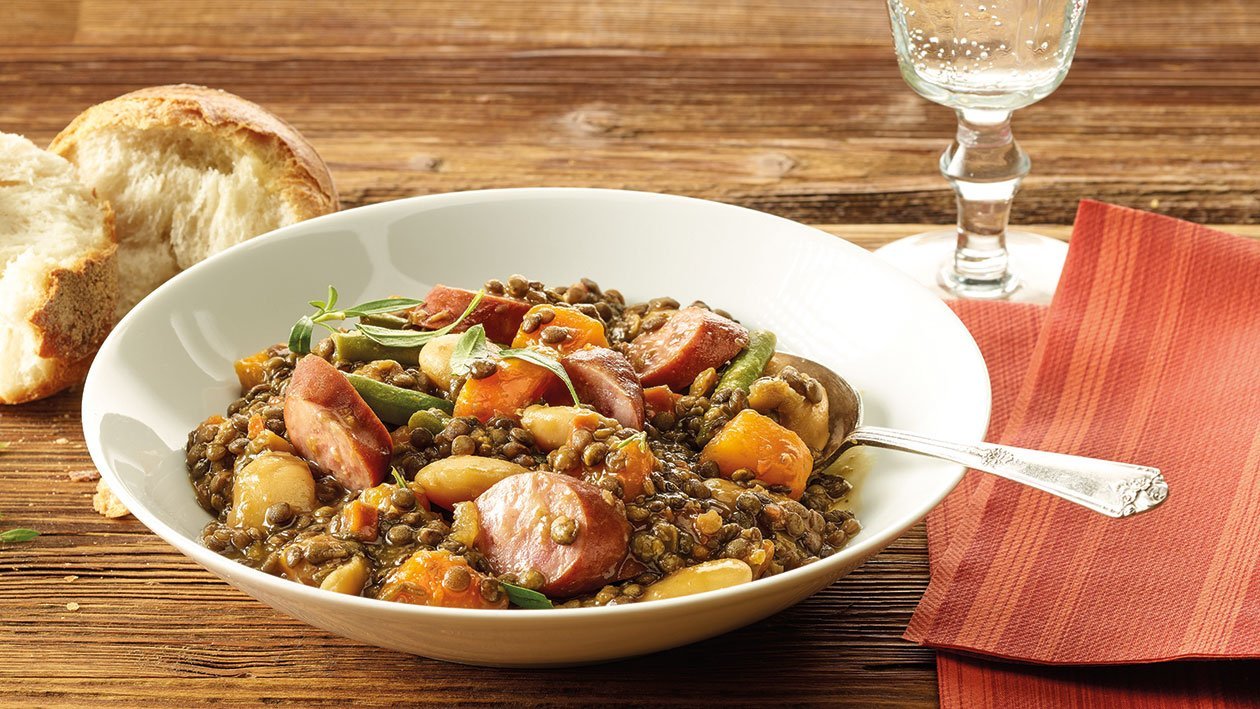 Kürbis-Linsen-Eintopf mit Wurst Kürbis-Linsen-Eintopf mit Wurst