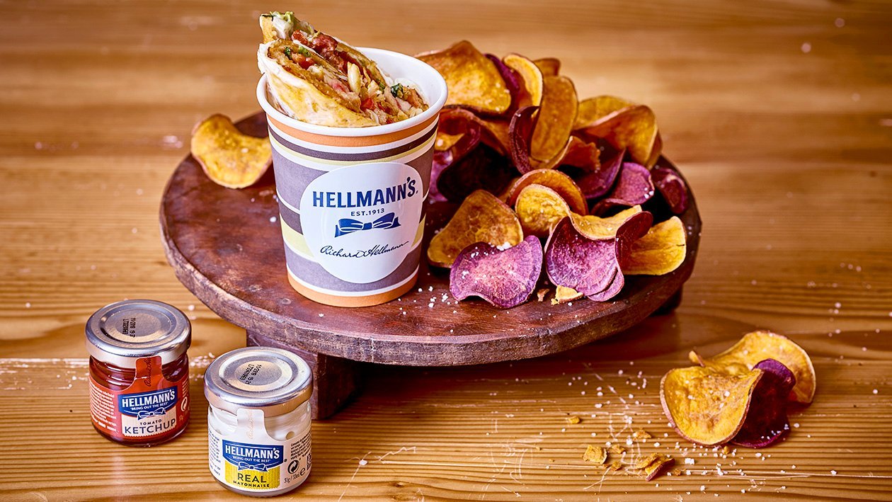 Rolled Clubsandwich mit Süßkartoffel Chips Rolled Clubsandwich mit Süßkartoffel Chips