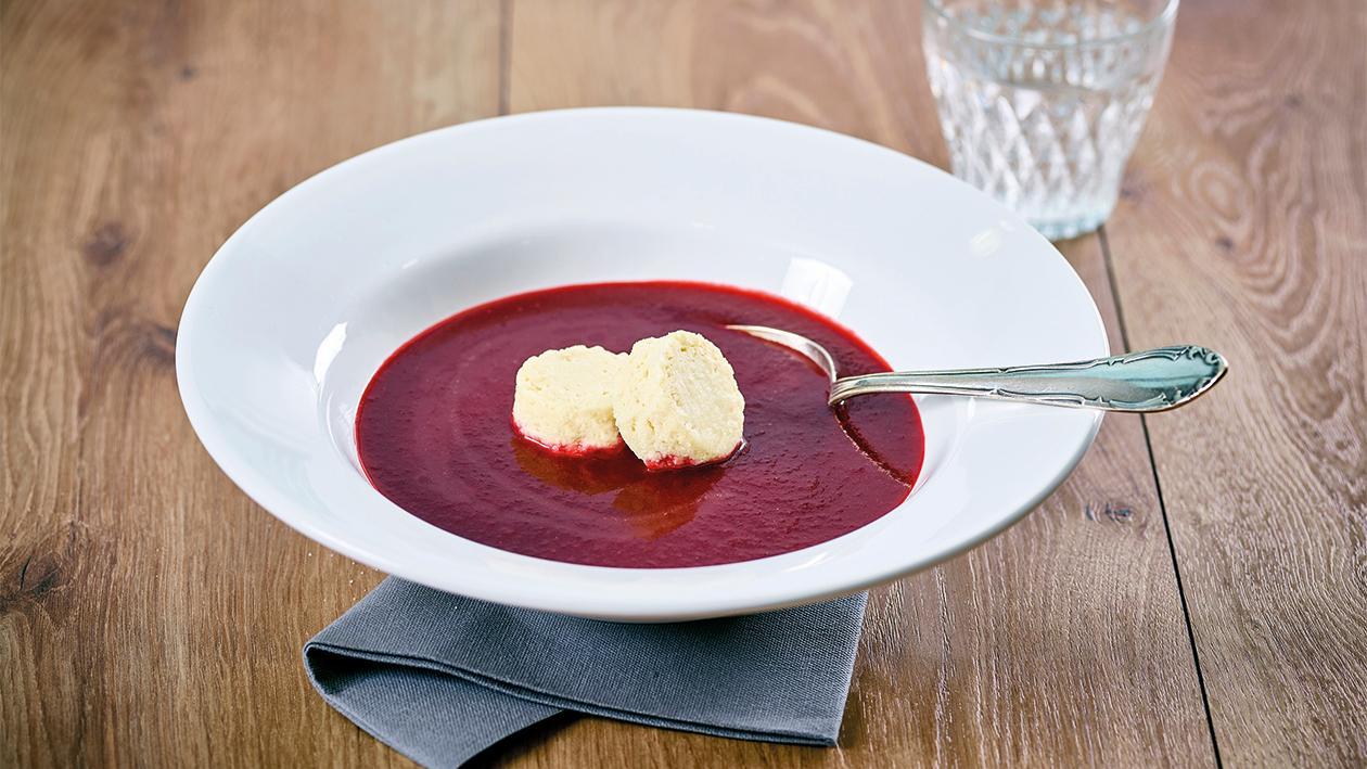 Rote Beete Cremesuppe mit Meerrettich Flan - Pürierte Kost Rote Beete Cremesuppe mit Meerrettich Flan - Pürierte Kost