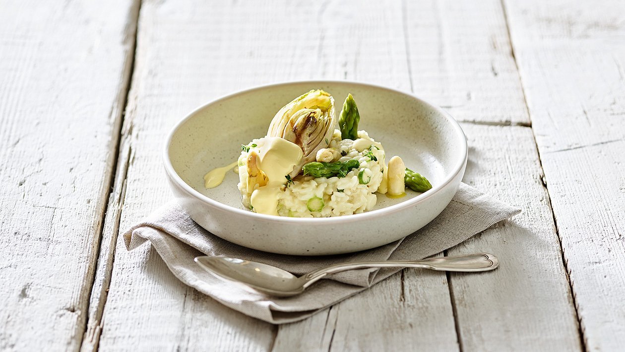 Spargel Risotto mit gebratenem Chicorée Spargel Risotto mit gebratenem Chicorée