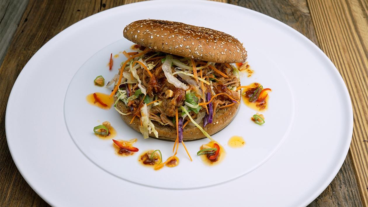Spicy Pulled Pork, Asian Slaw Burger Spicy Pulled Pork, Asian Slaw Burger