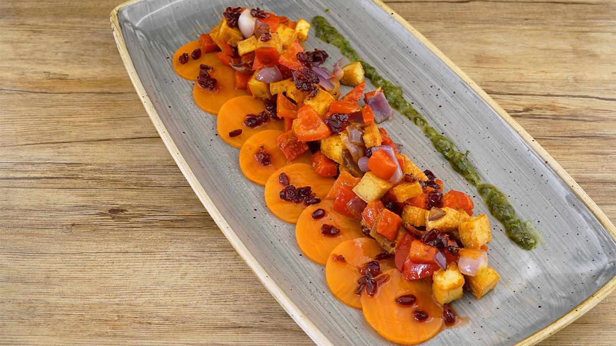 Süßkartoffel, Tofu und Paprika mit Berberitzen Süßkartoffel, Tofu und Paprika mit Berberitzen