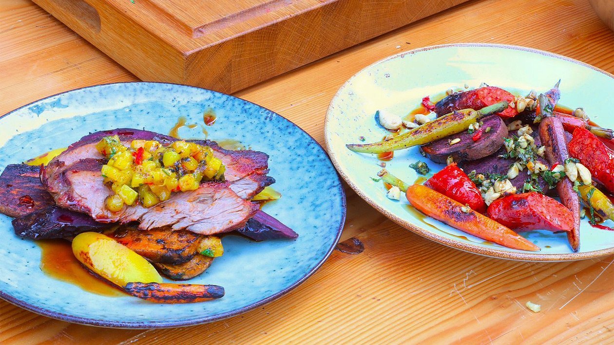 Sweet Potato Steak / Carrots / Mango Salsa Sweet Potato Steak / Carrots / Mango Salsa