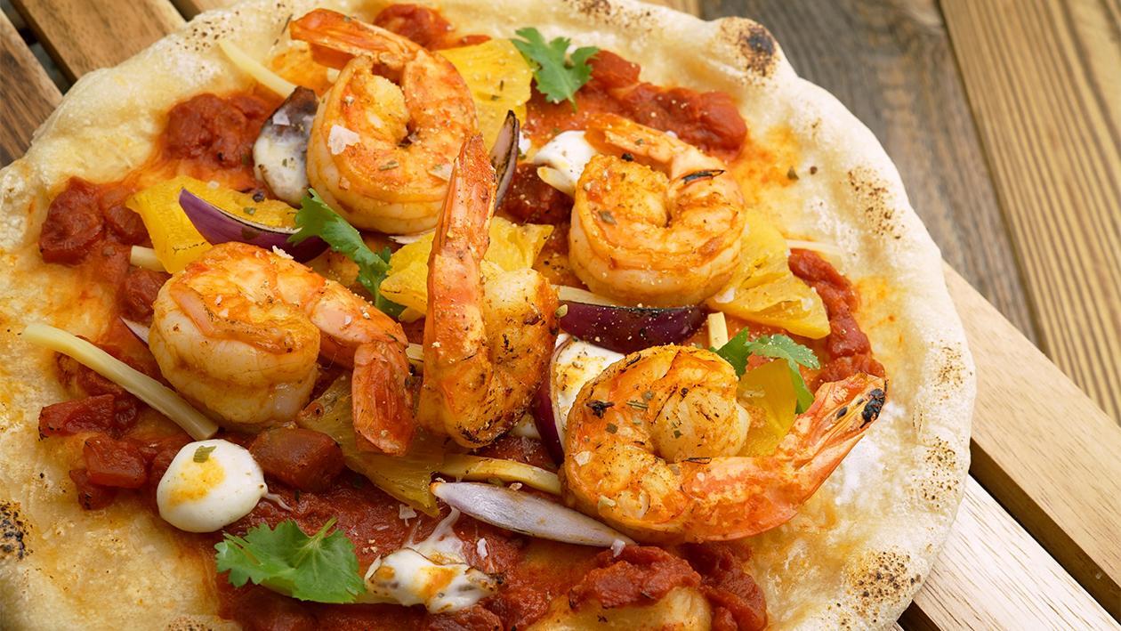 Thailändische Garnelen Pizza Thailändische Garnelen Pizza