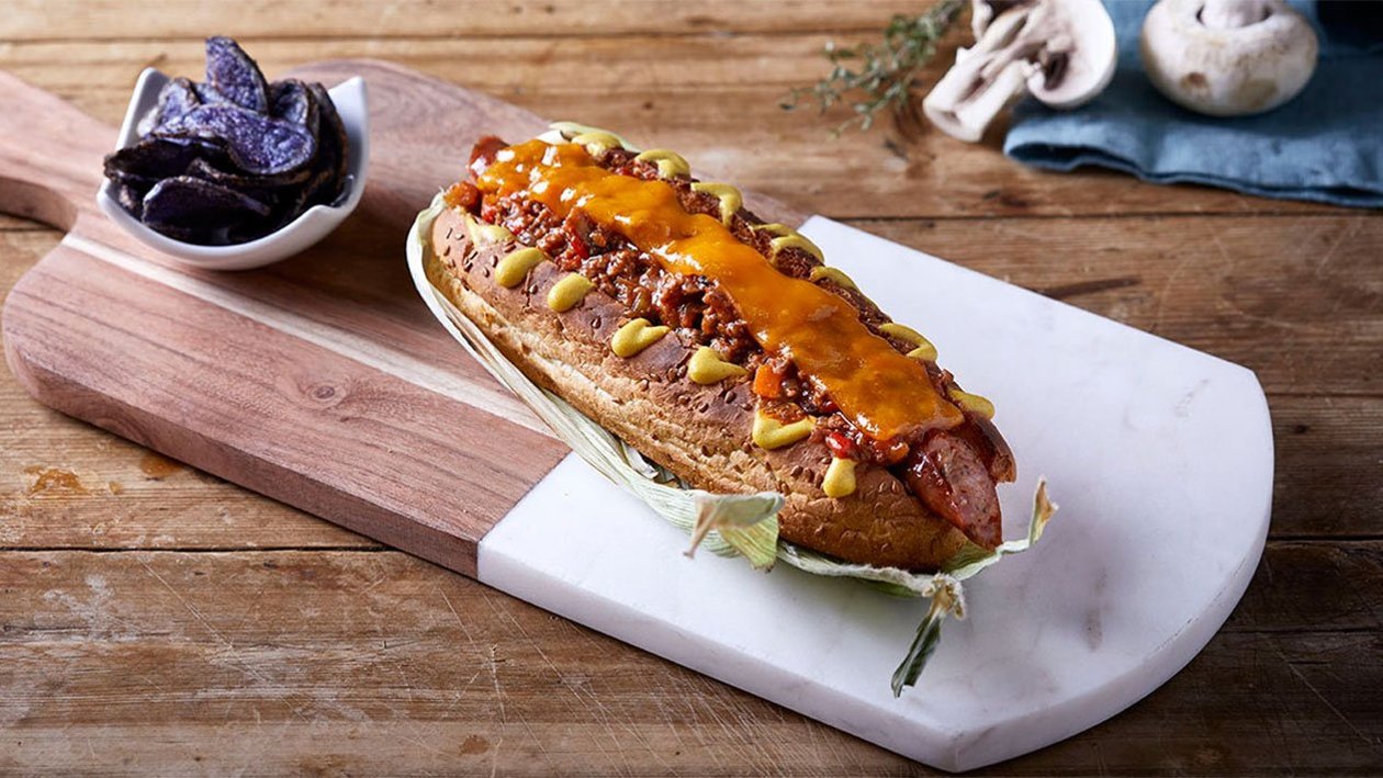 Hot Dog με Μοσχαρίσιο κιμά και Λιωμένο Τσένταρ Hot Dog με Μοσχαρίσιο κιμά και Λιωμένο Τσένταρ