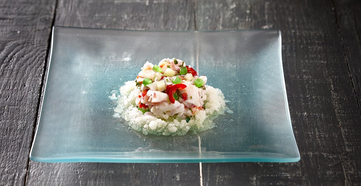 Γαρίδες Ceviche Αρωματισμένες με Πεπόνι και Γρανίτα από Πεπόνι Γαρίδες Ceviche Αρωματισμένες με Πεπόνι και Γρανίτα από Πεπόνι