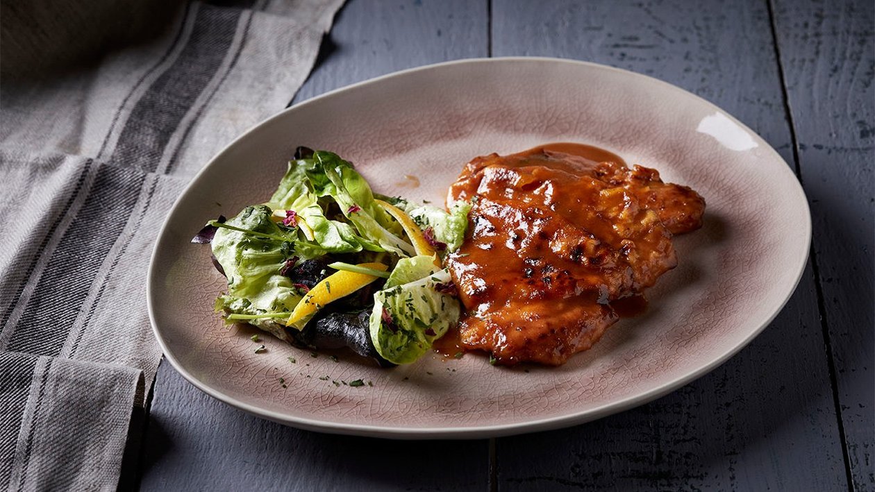 Κοτόπουλο Piccata με χυμό mango Κοτόπουλο Piccata με χυμό mango