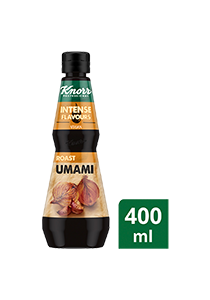 KNORR Intense Flavours Roast Umami 400 ml - Rich caramelised flavours from slow, oven-roasted onion and garlic for an aromatic umami sweetness that’ll take time to create from scratch.