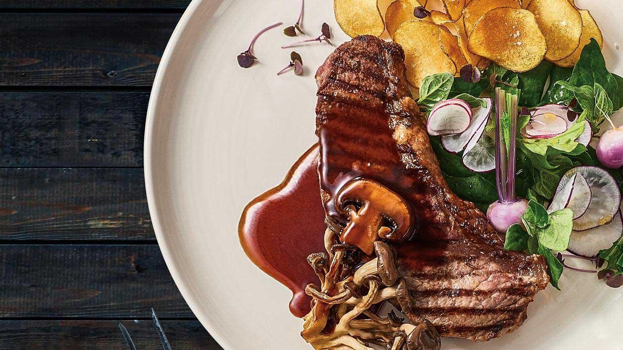 Grain Fed New York, Shimeji Mushroom Sauce – Recipe Grain Fed New York, Shimeji Mushroom Sauce – Recipe