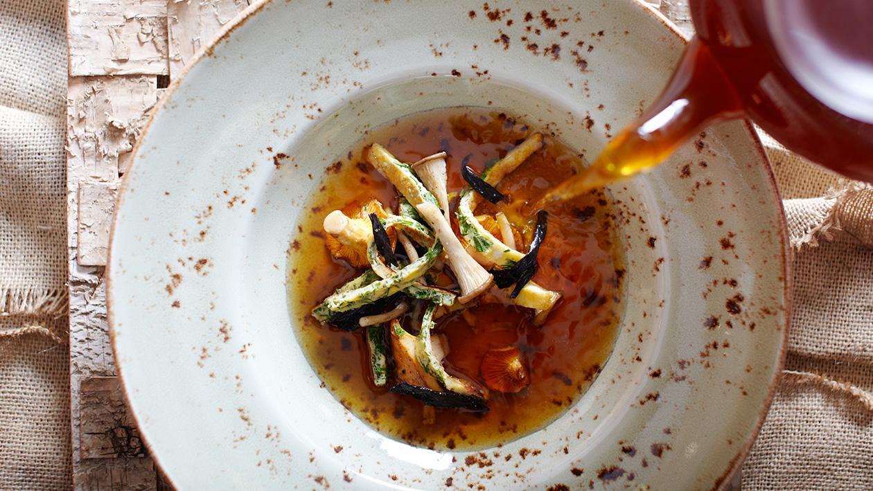 Mushroom Broth with Herb Crepes – Recipe Mushroom Broth with Herb Crepes – Recipe
