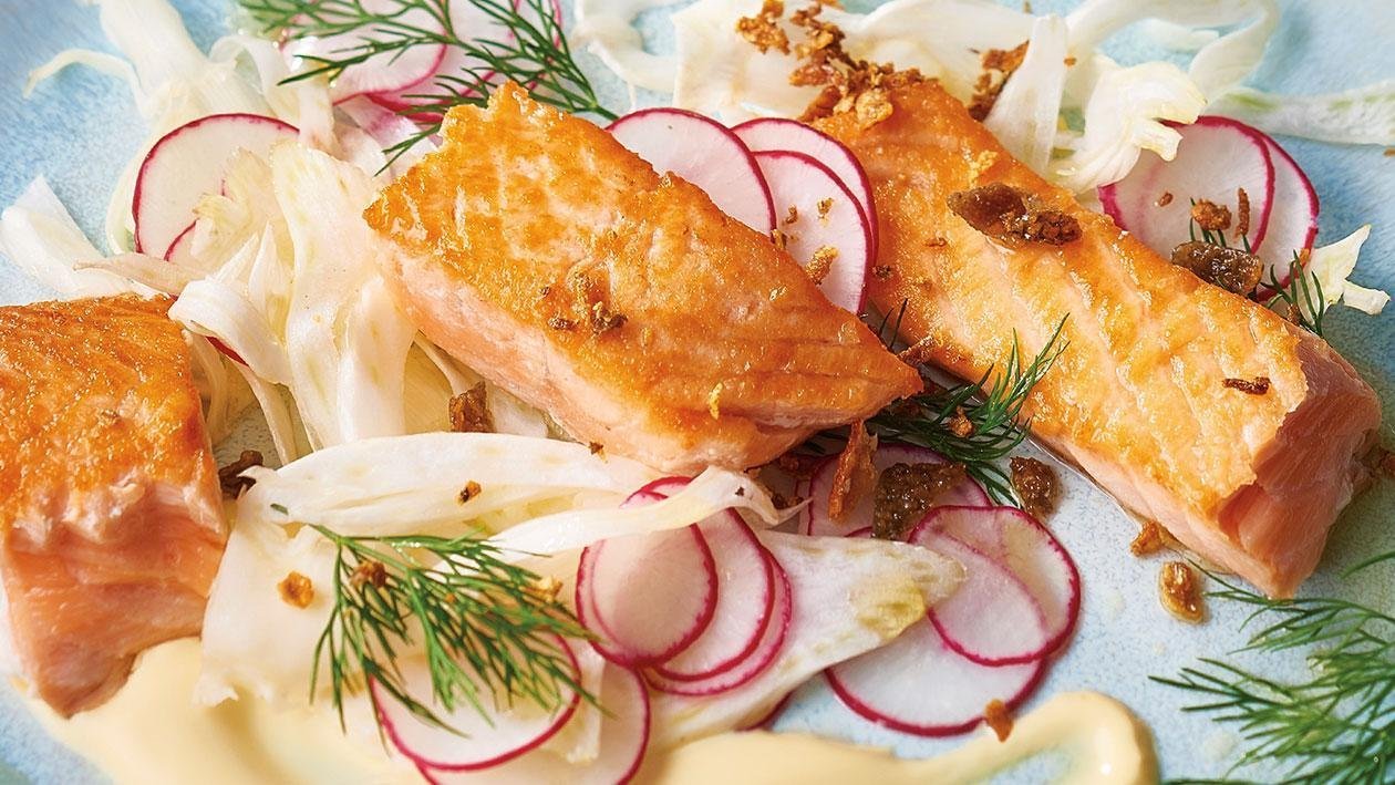 Roasted Salmon Steak with Salad Roasted Salmon Steak with Salad