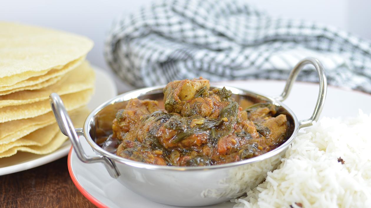 Palok Diye Tikha Murgi Kalia - chicken with spinach – recipe Palok Diye Tikha Murgi Kalia - chicken with spinach – recipe