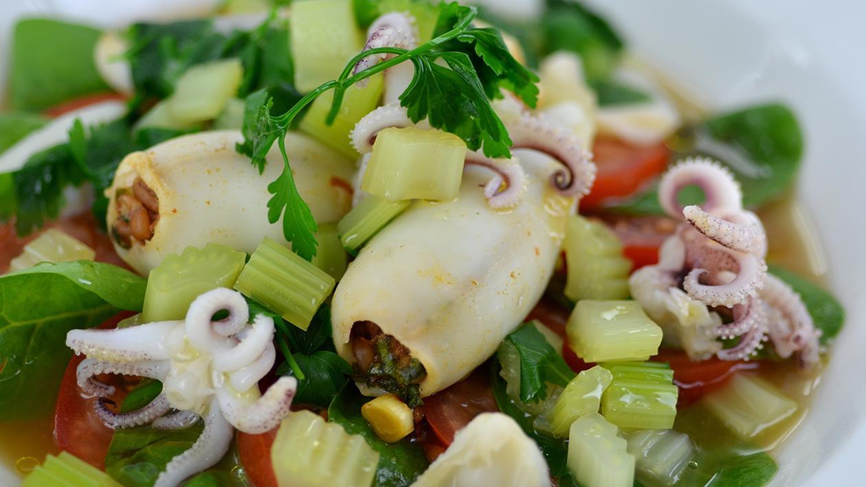 Squid stuffed with harrissa, spelt and tomato – recipe Squid stuffed with harrissa, spelt and tomato – recipe