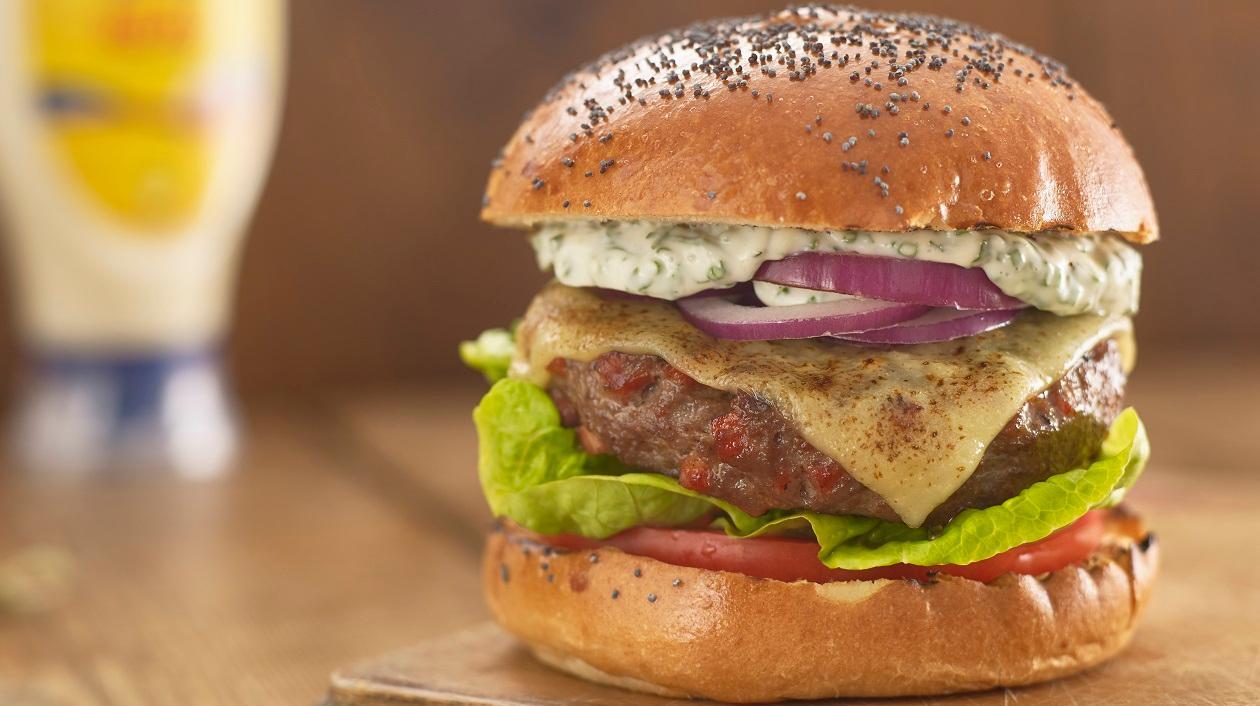 Steak and chorizo burger with chimichurri mayonnaise – recipe Steak and chorizo burger with chimichurri mayonnaise – recipe