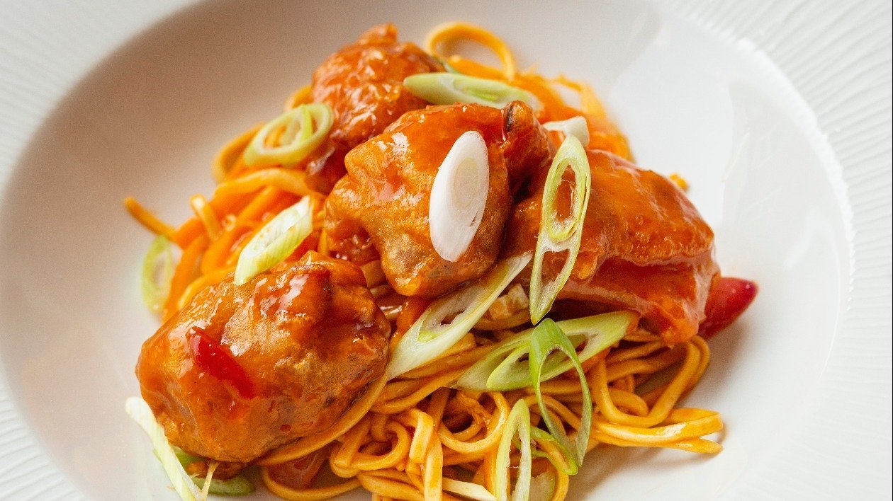 sweet-sour-chicken-balls-with-noodles-recipe