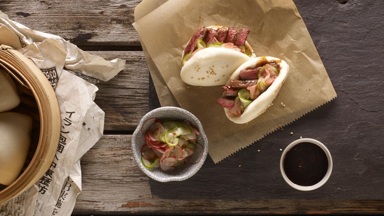Teriyaki beef buns, cucumber, radish pickles and sticky soy ginger jam – recipe Teriyaki beef buns, cucumber, radish pickles and sticky soy ginger jam – recipe