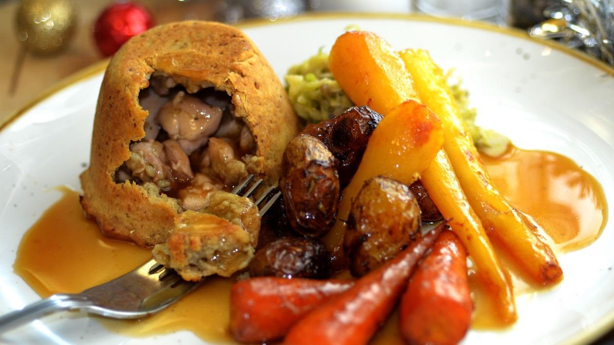 Turkey, stuffing and chestnut pie – recipe Turkey, stuffing and chestnut pie – recipe