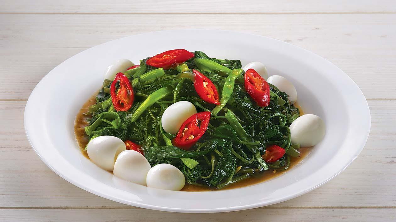 Stir Fried Kale With Quail Eggs Stir Fried Kale With Quail Eggs