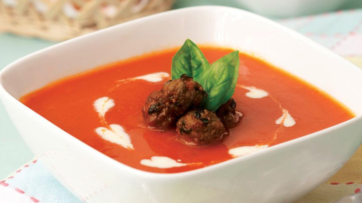 Tomato Soup with Meat Ball and Basil Leaf Tomato Soup with Meat Ball and Basil Leaf