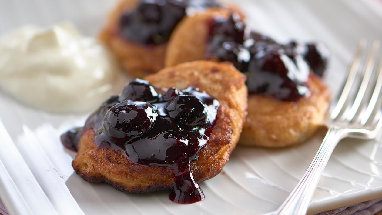 Banana fritters with blueberry compote Banana fritters with blueberry compote