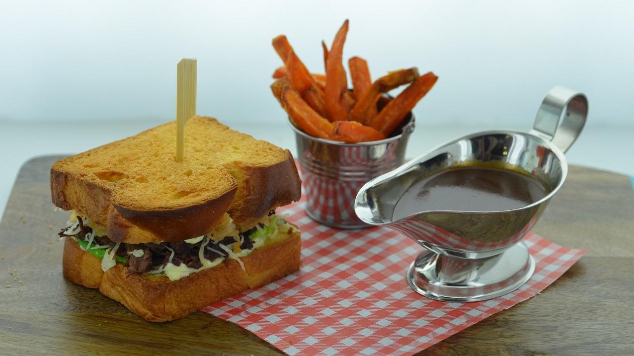 Brioche and braised ox cheek french dip Brioche and braised ox cheek french dip