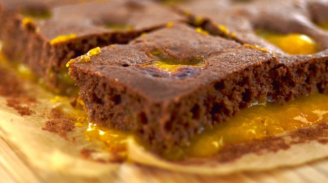 School baking - chocolate puddle pudding with mandarin puree School baking - chocolate puddle pudding with mandarin puree