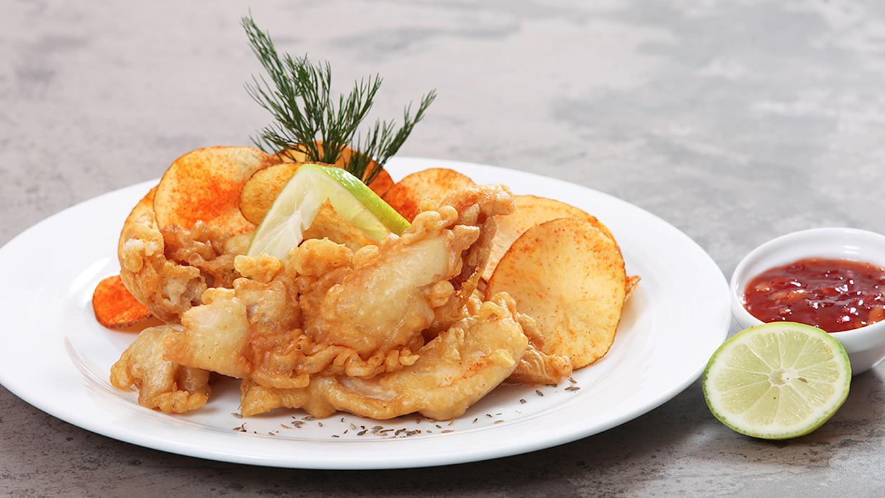 Cumin Infused Batter Fried Fish Fillet with Chips Cumin Infused Batter Fried Fish Fillet with Chips
