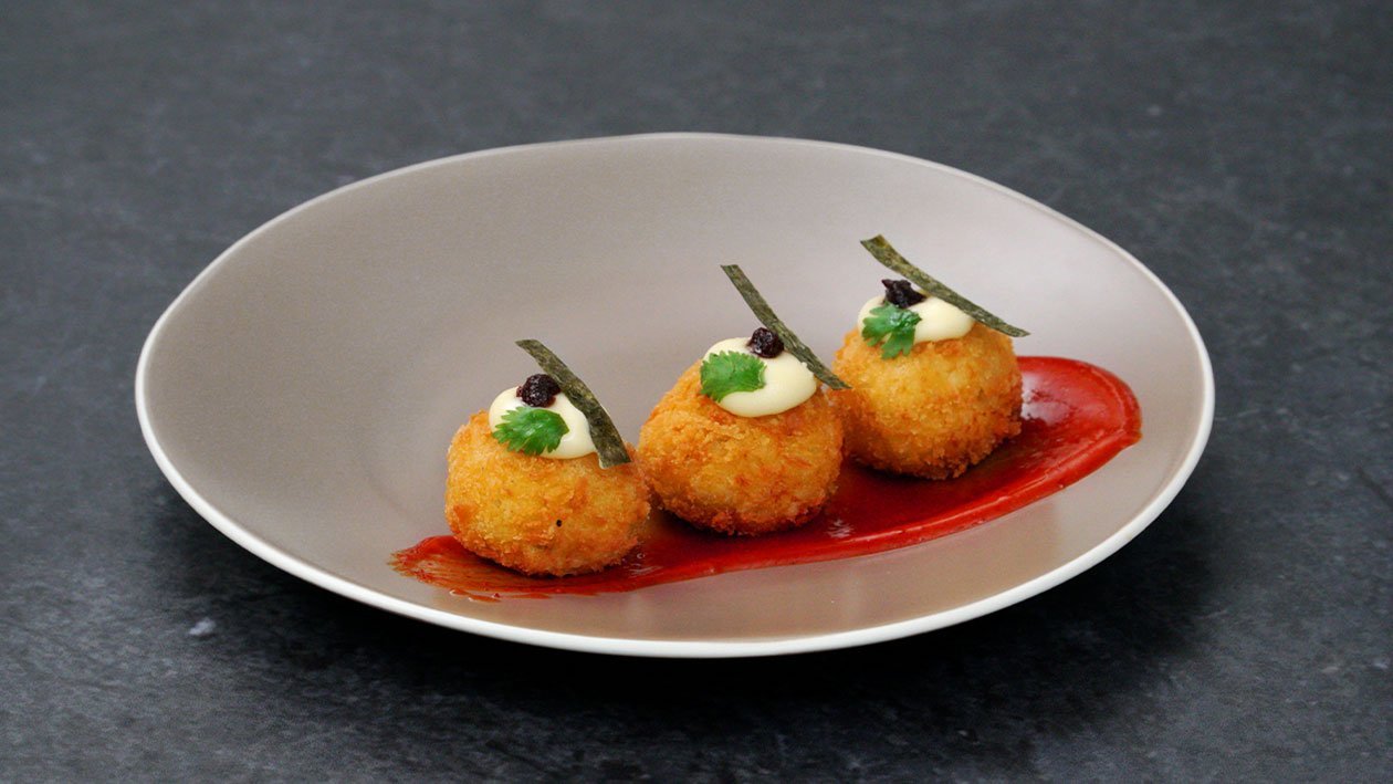 Beef Chorizo and Manchego Croquettes with Gochujang-Tom Yam Mayo Beef Chorizo and Manchego Croquettes with Gochujang-Tom Yam Mayo