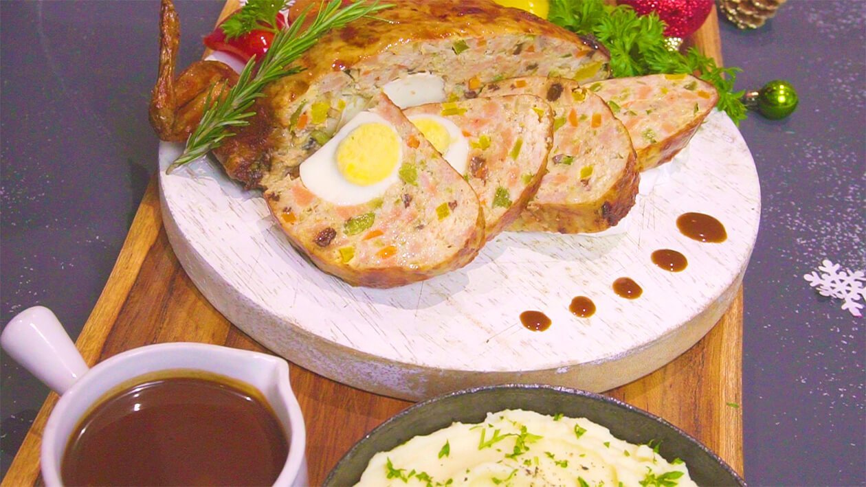 Chicken Galantina with Brown Sauce and Mashed Potatoes Chicken Galantina with Brown Sauce and Mashed Potatoes