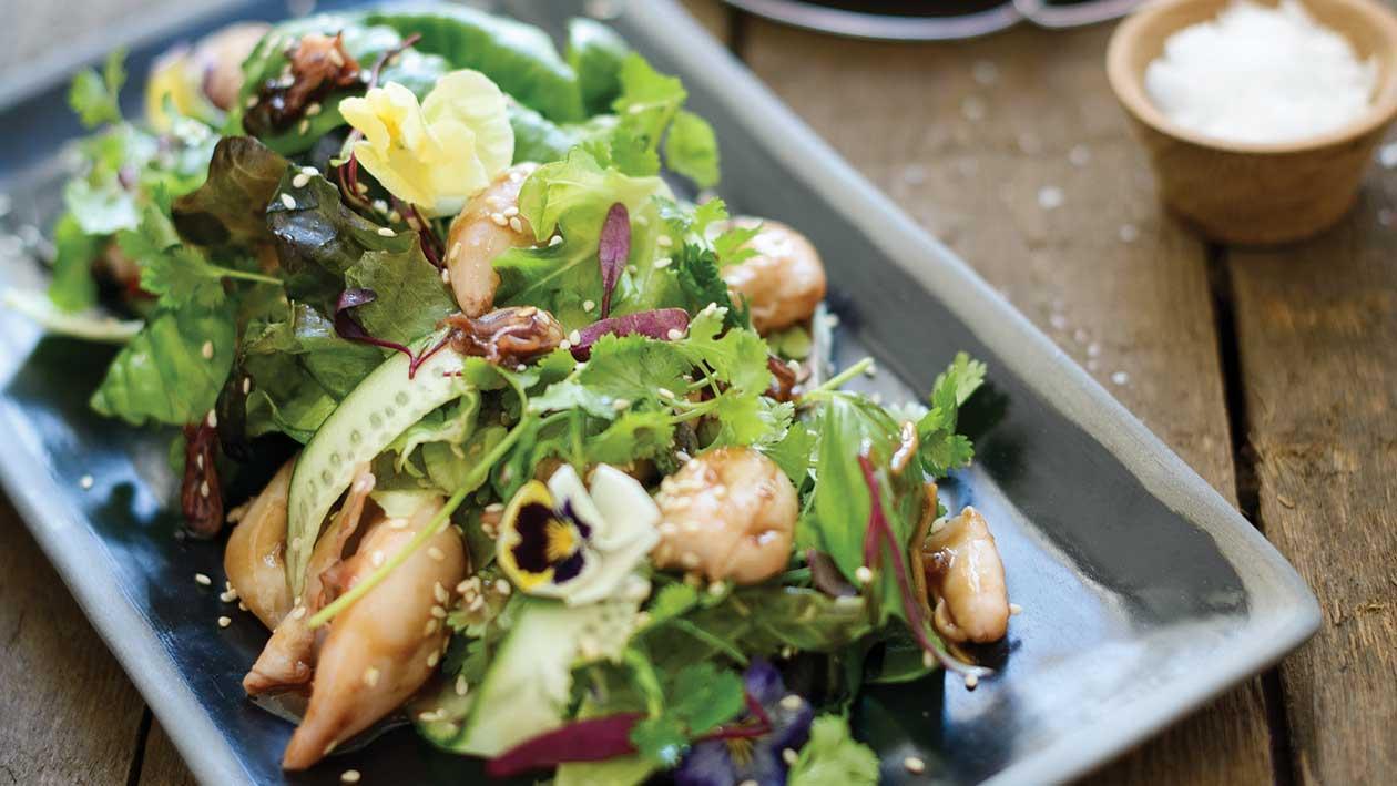 Spiced Up Squid, Ribbon Cucumber, Coriander, Basil & Rocket Salad Spiced Up Squid, Ribbon Cucumber, Coriander, Basil & Rocket Salad