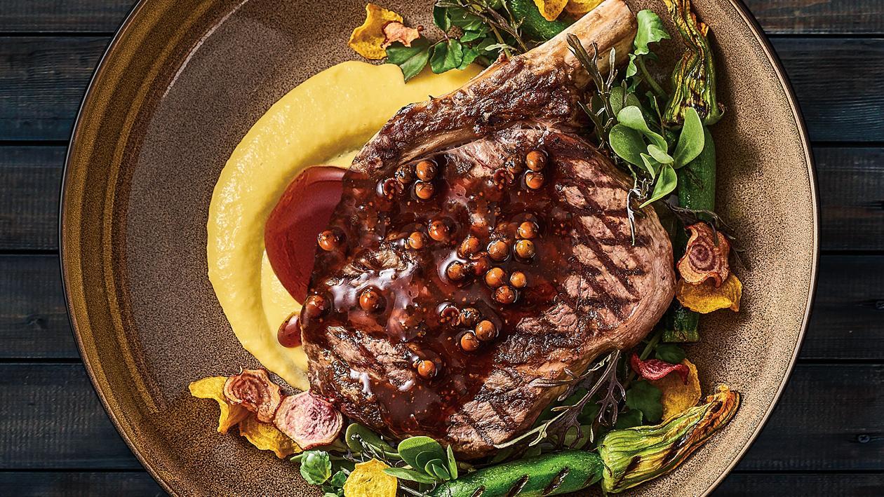 Grain Fed OP Rib, Rocket Fuel Pepper Sauce and Corn Puree – Recipe Grain Fed OP Rib, Rocket Fuel Pepper Sauce and Corn Puree – Recipe