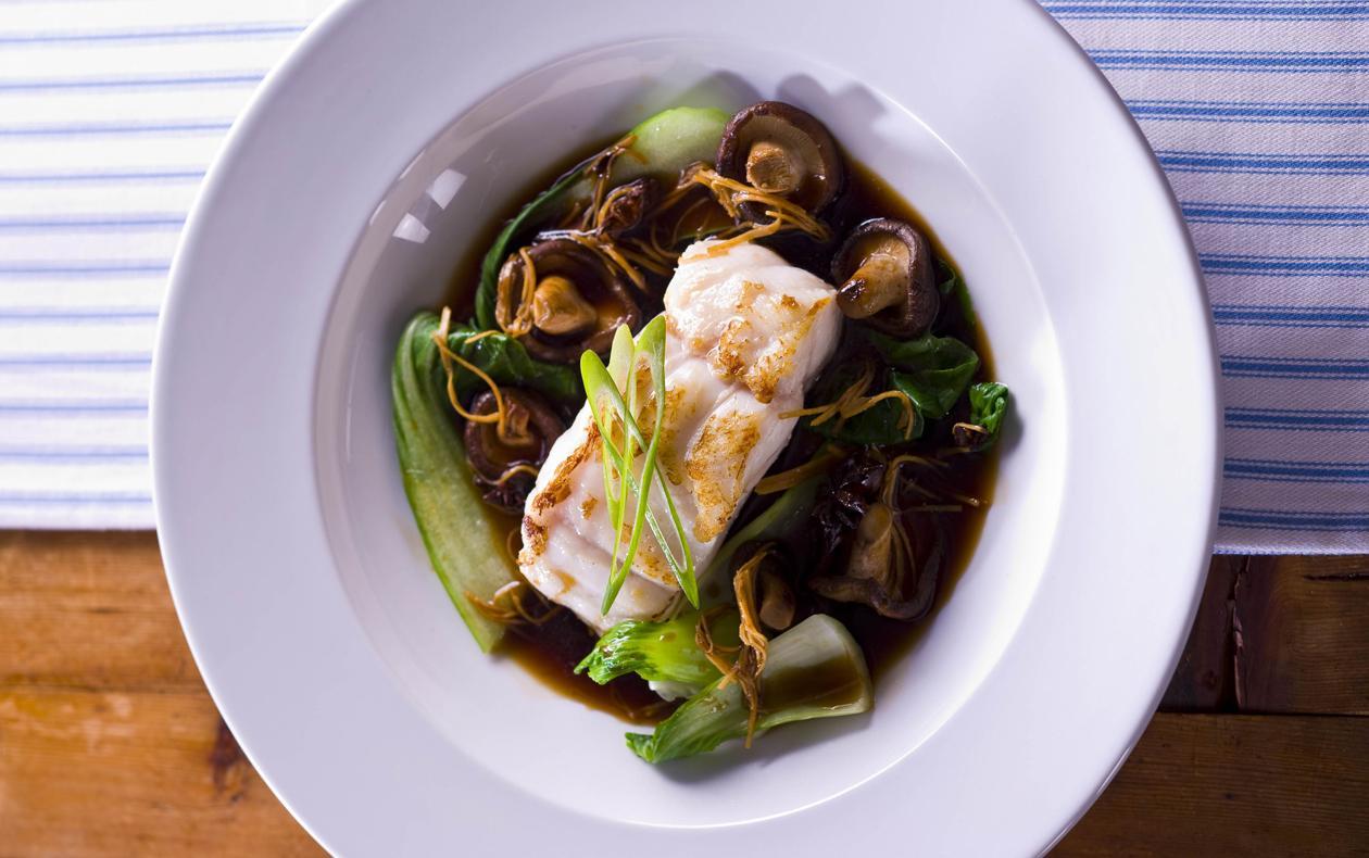 Grilled Blue Eye Cod with Shitake Mushrooms, Shallots, Ginger and Star Anise Broth – Recipe Grilled Blue Eye Cod with Shitake Mushrooms, Shallots, Ginger and Star Anise Broth – Recipe