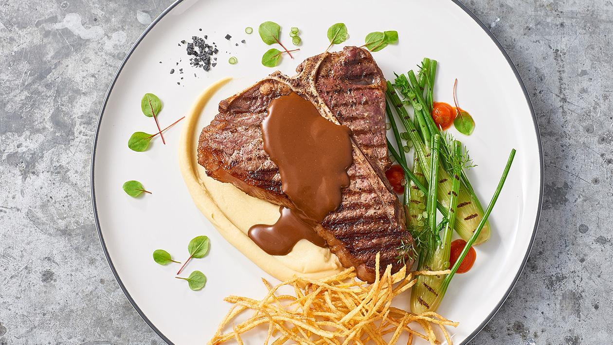 King Cut T Bone, Dianne Sauce, Smoked Garlic and Potato Aioli – Recipe King Cut T Bone, Dianne Sauce, Smoked Garlic and Potato Aioli – Recipe