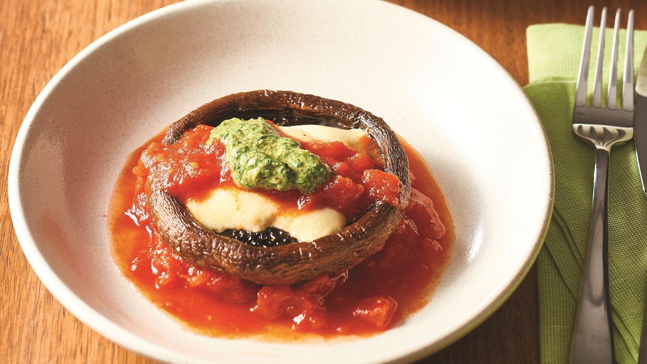 Mushroom Parmigiana with Bocconcini, Pesto – Recipe Mushroom Parmigiana with Bocconcini, Pesto – Recipe