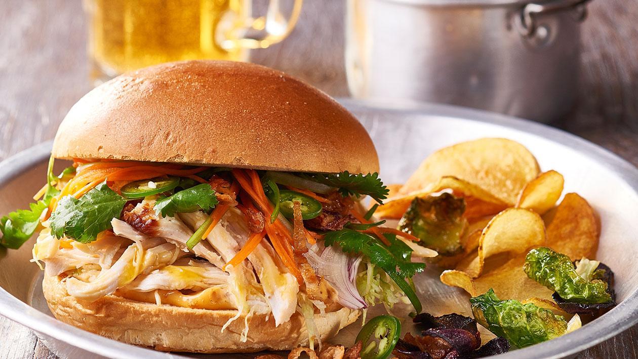 Shredded Chicken Sandwich, Chilli Jam Mayo, Viet Slaw – Recipe Shredded Chicken Sandwich, Chilli Jam Mayo, Viet Slaw – Recipe