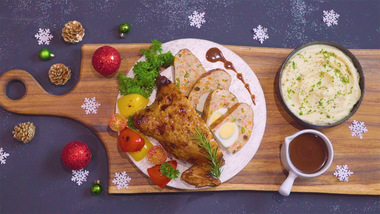 Chicken Galantina with Brown Sauce and Mashed Potatoes Chicken Galantina with Brown Sauce and Mashed Potatoes