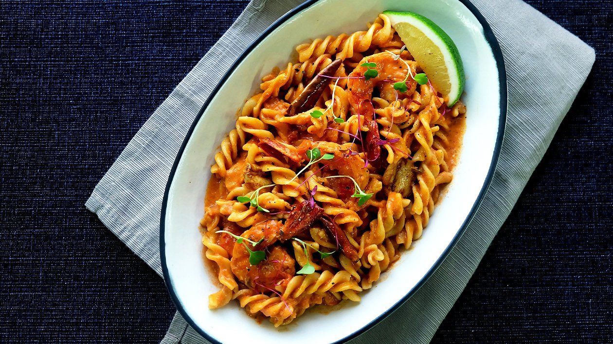 Fusilli with Shrimps in Tomato Cream Sauce Fusilli with Shrimps in Tomato Cream Sauce