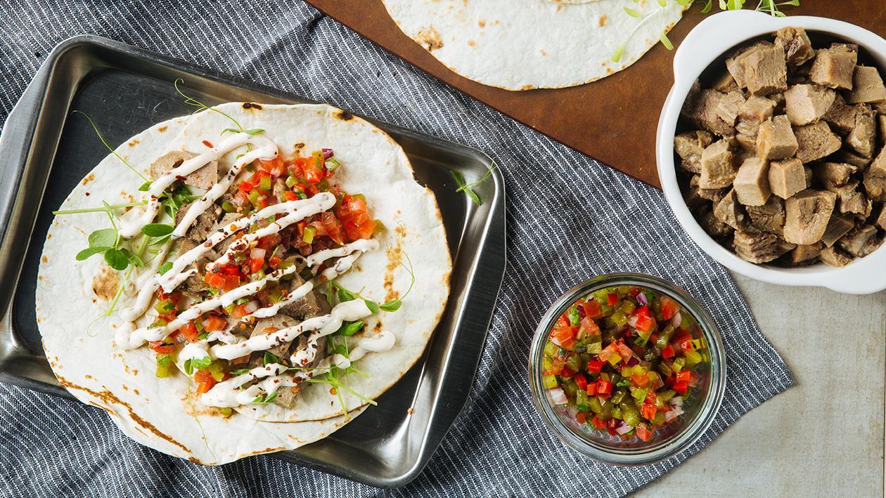Ox Tongue Taco with Salsa and Lime Dressing Ox Tongue Taco with Salsa and Lime Dressing